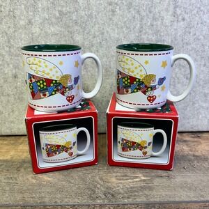 Vintage Potpourri Press 1993 Patchwork Angel Mugs 856030 Set of 2 11oz NIB